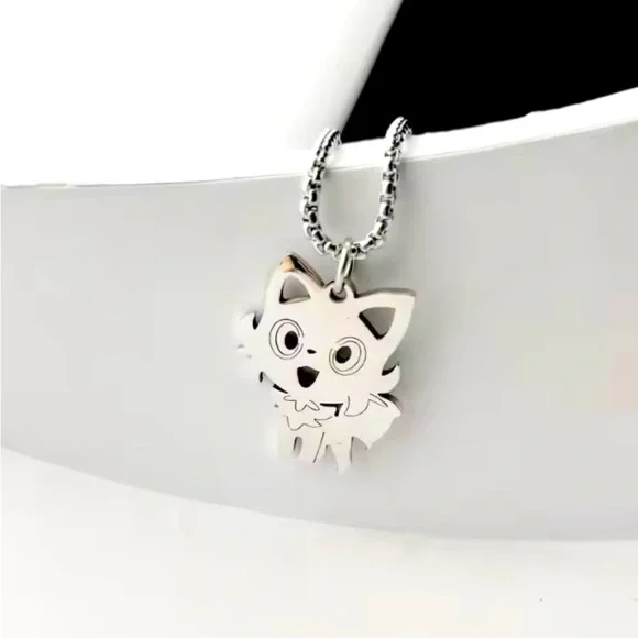 925 Sterling Silver Pokemon Sprigatito Cut-Out Silhouette Pendant Necklace Anime - Picture 1 of 4